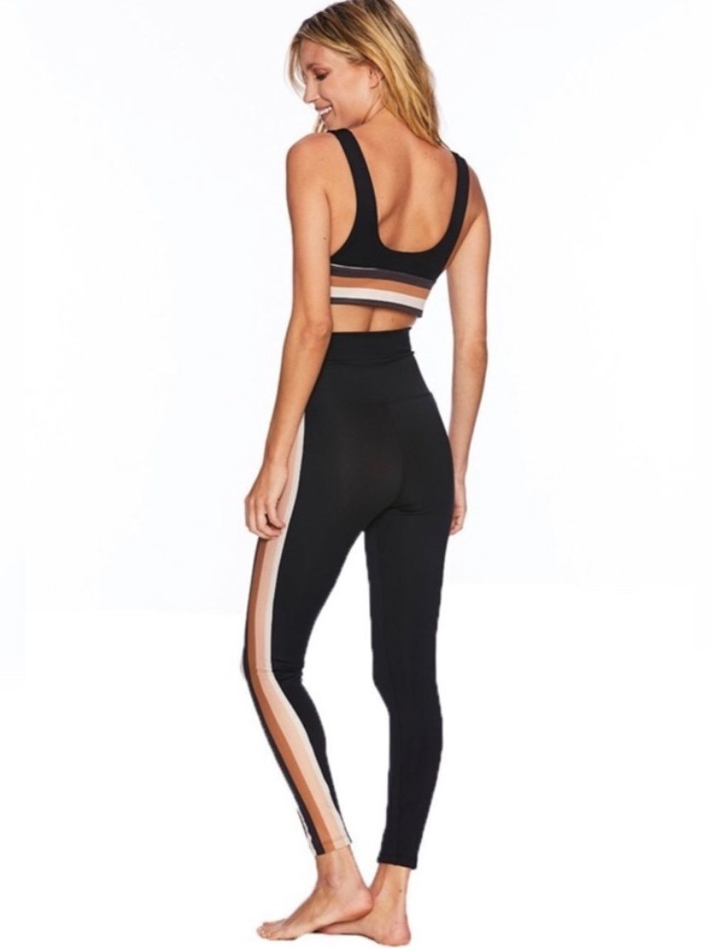Beach Riot Jade Legging Black Brown Side Stripe Womens Medium